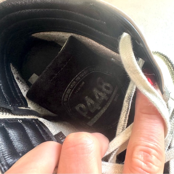 P448 MENS Skate Leather Two Tone High Top Sneakers White Black Size 11.5/45 - Picture 4 of 10